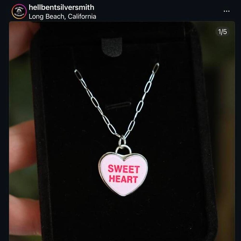 Hell Bent Sweetheart Enamel Heart Pendant Sterling Silver Setting 1 of 1 💘